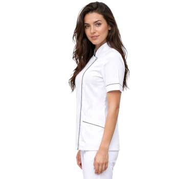 Bluza biała lamówka granatowa krótki rękaw roz.42